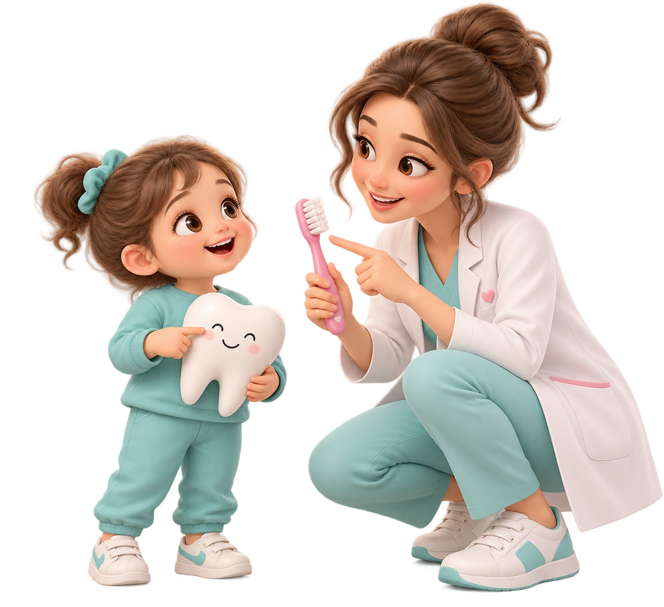 Bambino e odontoiatra scoprono insieme l’igiene su un modello